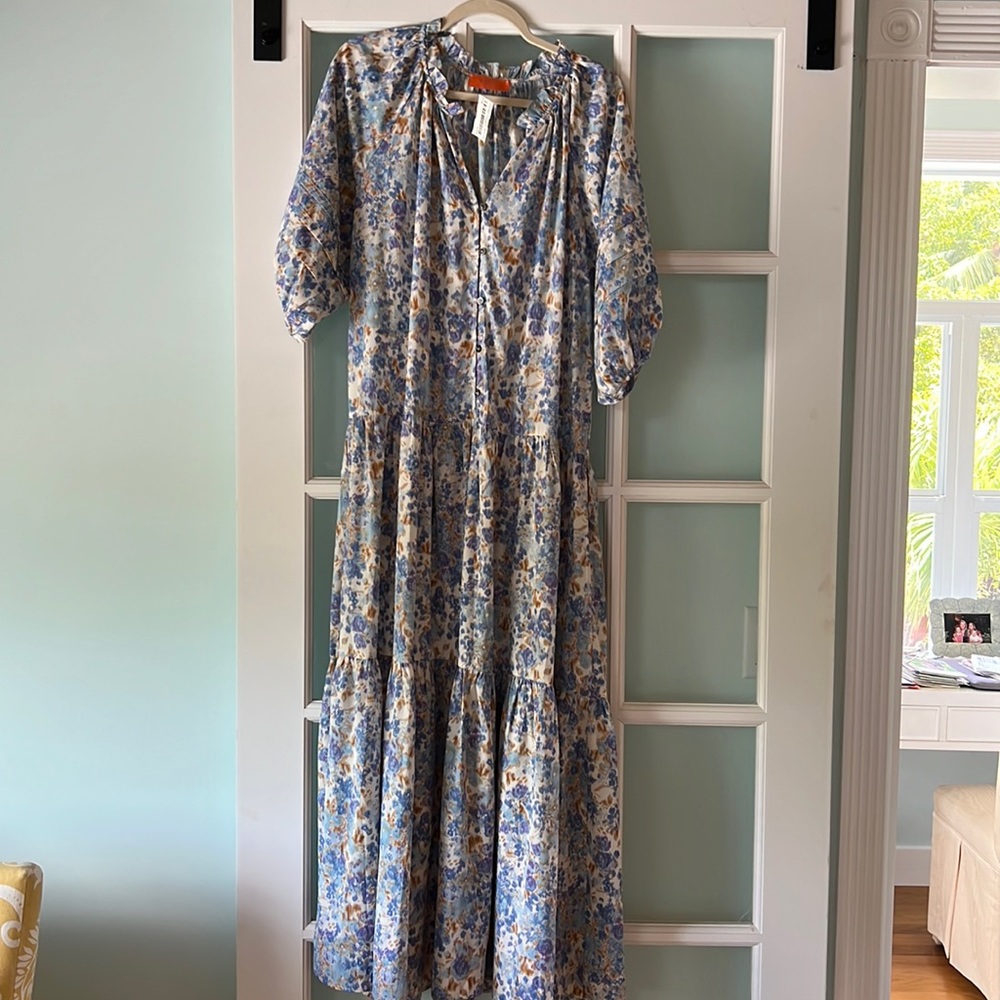 Watercolor floral tiered maxi dress
